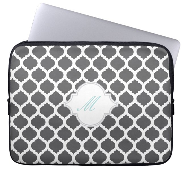 Grått & White Moroccan med Monogram Laptop sleeve (Framsidan)