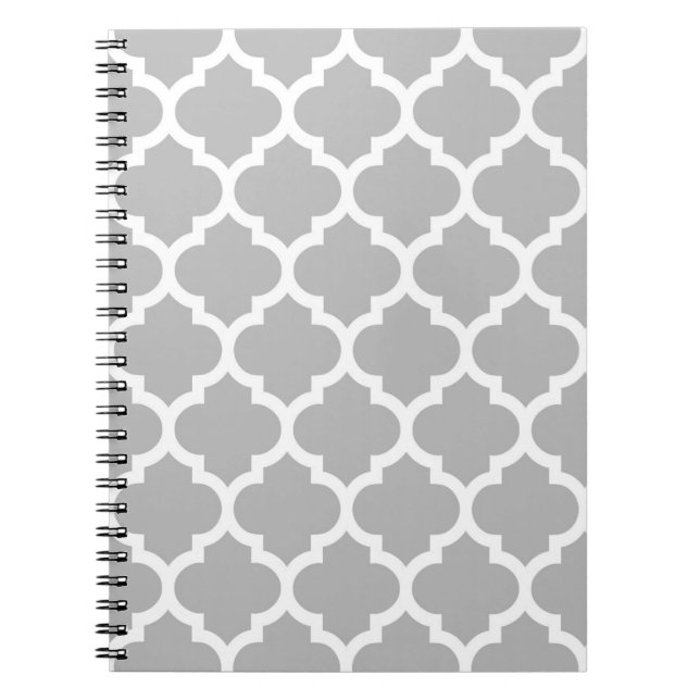 Grått White Moroccan Quatrefoil Mönster #5 Anteckningsbok (Framsidan)
