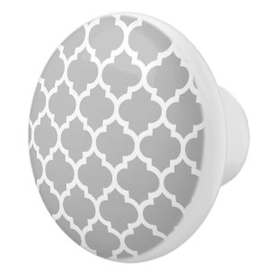 Grått White Moroccan Quatrefoil Mönster #5 Knopp