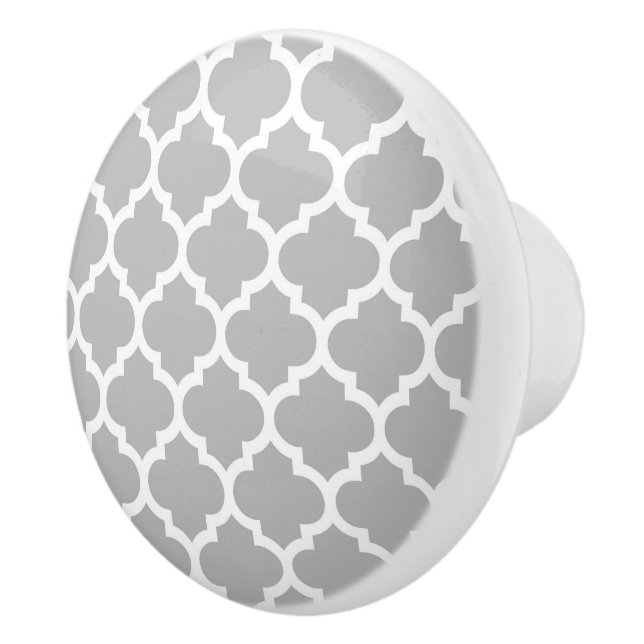 Grått White Moroccan Quatrefoil Mönster #5 Knopp (Höger)