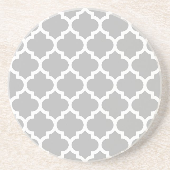 Grått White Moroccan Quatrefoil Mönster #5 Underlägg Sandsten (Framsidan)