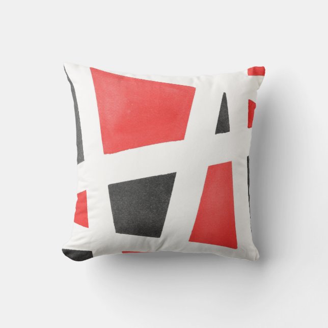 Grått White och Red Geometric Watercolor Kudde (Framsida)