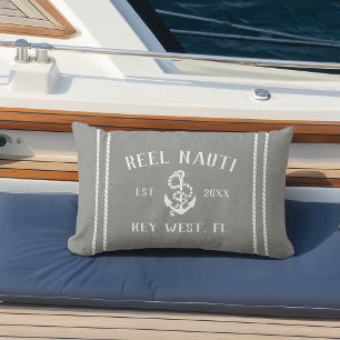Grått & White Personlig Boat Namn Anchor Lumbarkudde