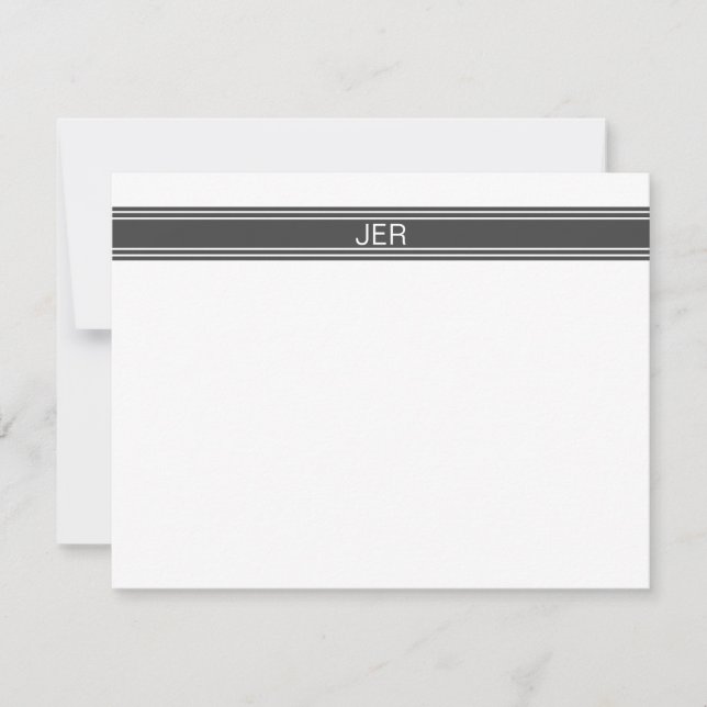 Grått White Personlig Monogram Namn Initialer Anteckningskort (Framsida)