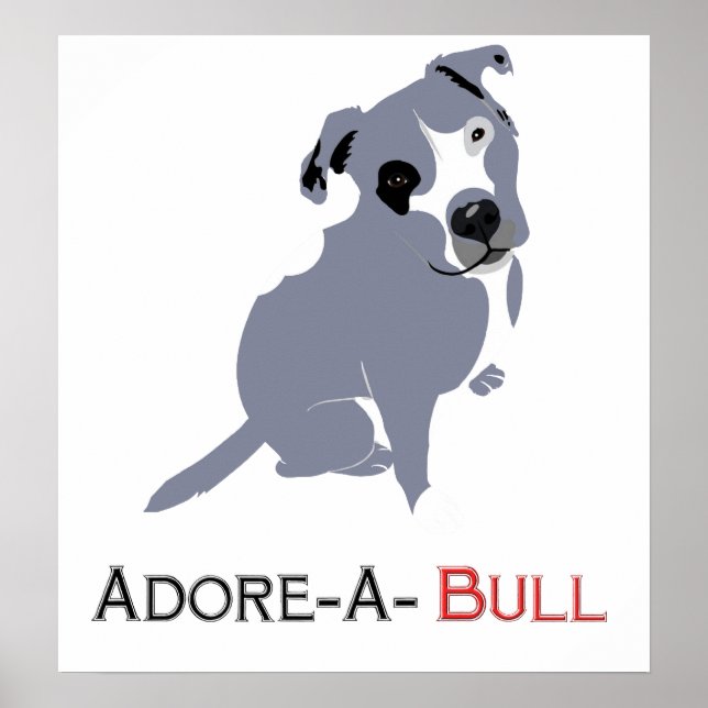 Grått & White Pittie Puppy Adore-a-Bull Poster (Framsidan)