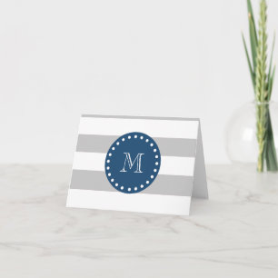 Grått White Rand Mönster, marinblå monogram Anteckningskort