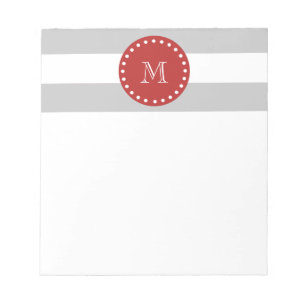 Grått White Rand Mönster, Red Monogram Anteckningsblock
