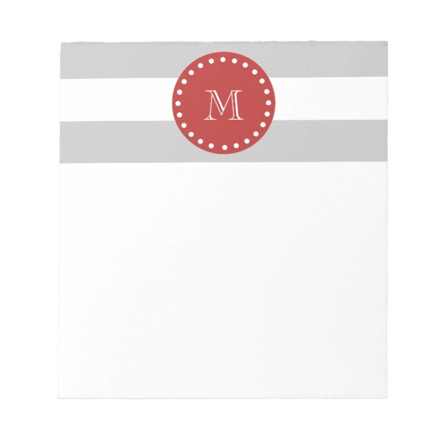 Grått White Rand Mönster, Red Monogram Anteckningsblock (Framsida)