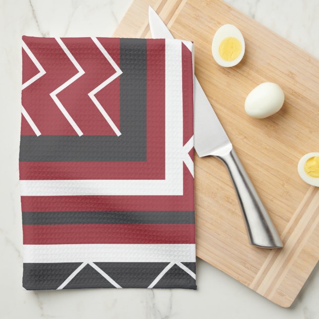 Grått White Red Square Chevron Rand Mönster Kökshandduk (Vikt i Fjärdedel)