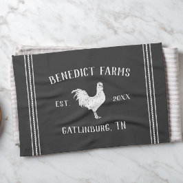 Grått & White Rustic Chicken Personlig Farm Namn Kökshandduk