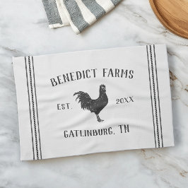 Grått & White Rustic Chicken Personlig Farm Namn Kökshandduk