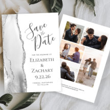 Grått White Silver Agate 5-Photo Save Date