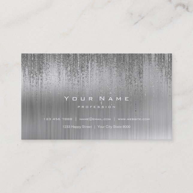 Grått White Silver Metallic VIP Matrix Cyber Rain Visitkort (Framsida)