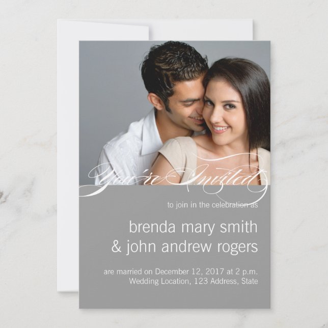 Grått White Simple Modern Photo Wedding-inbjudan Inbjudningar (Framsida)
