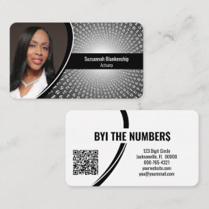 Grått White Spiral Numbers Anpassningsbar Foto QR- Visitkort