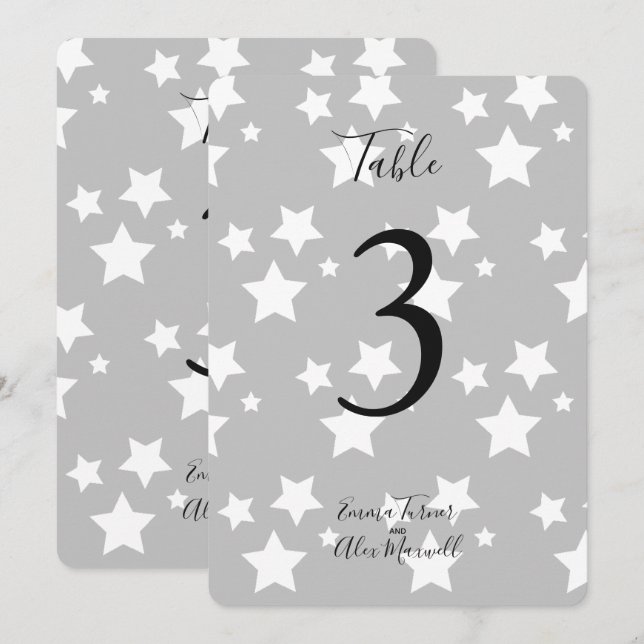 Grått White Stars Background | Bordsnummer-kort Inbjudningar (Fram/baksida)