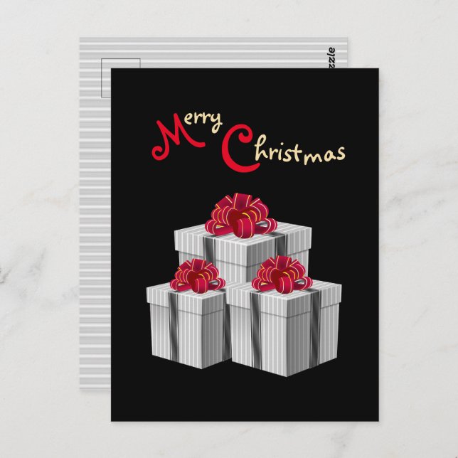 Grått White Streck Red Bow Presenter on Black Vykort (Fram/baksida)