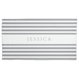 Grått & White Stripe Mönster Namn Pillow Fodral