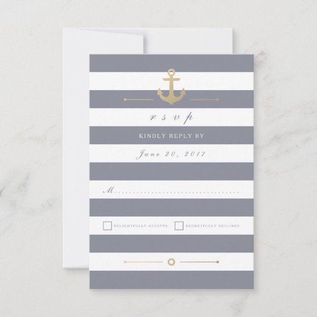 Grått White Stripe Nautical Response OSA kort (Framsida)
