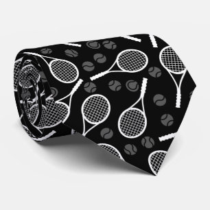 Grått & White Tennis Pappa Boll Racket Mönster Bla Slips