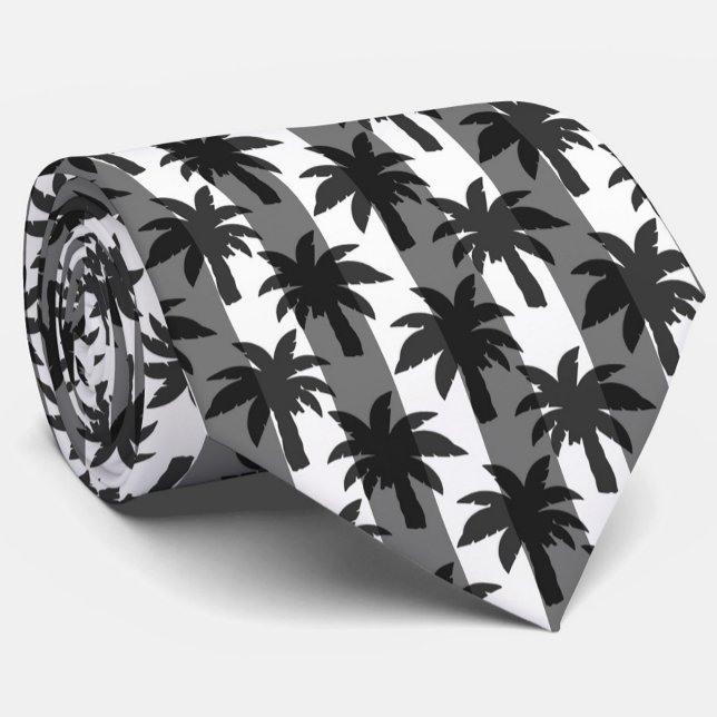 Grått White Tropical Handflatan Träd Rand Design Slips (Skapare uppladdad)