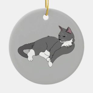 Grått & White Tuxedo Cat T-Shirt Julgransprydnad Keramik