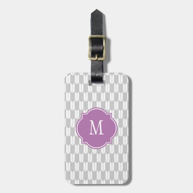Grått & White Yagasuri Monogram Luggage Tag Bagagebricka (Vertikal Framsida)