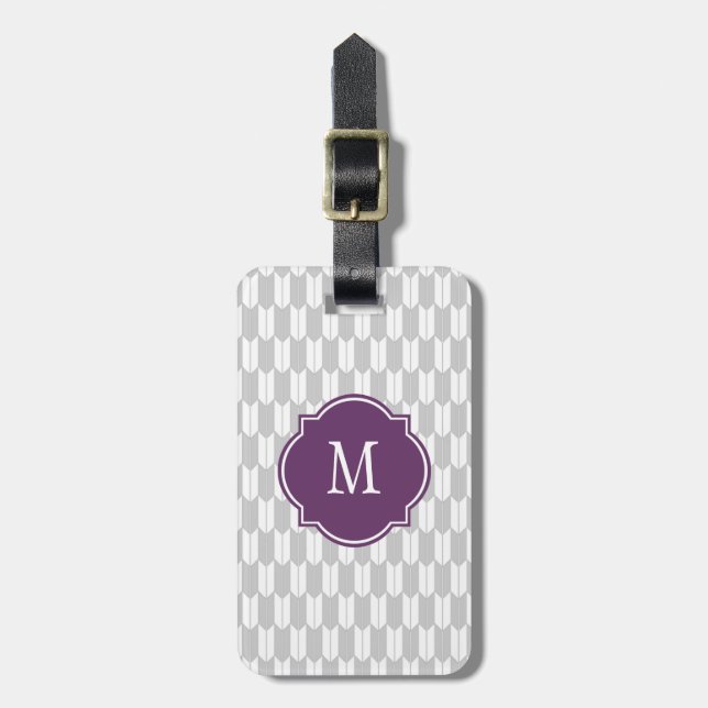 Grått & White Yagasuri Monogram Luggage Tag Bagagebricka (Vertikal Framsida)