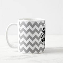 Grått Wht Chevron Black Grekiska Nyckel 3 Monogram Kaffemugg