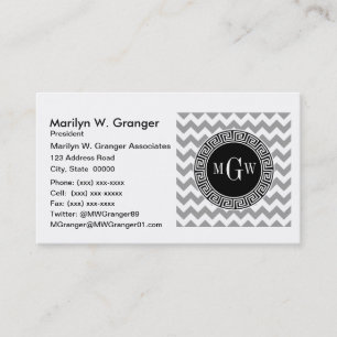 Grått Wht Chevron Black Grekiska Nyckel 3 Monogram Visitkort