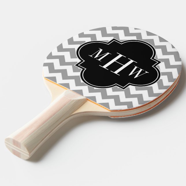 Grått Wht Chevron Black Quatrefoil 3 Monogram Pingisracket (Frontvinkel)