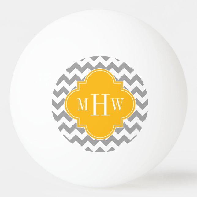Grått Wht Chevron Goldenrod Quatrefoil 3 Monogram Pingisboll (Framsidan)