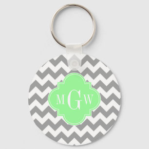 Grått Wht Chevron Mint Quatrefoil 3 Monogram Nyckelring