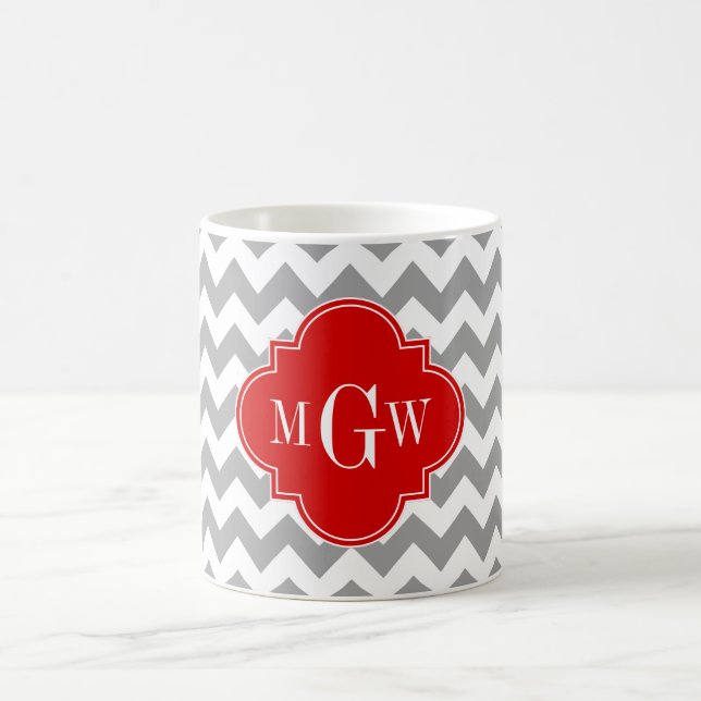 Grått Wht Chevron Red Quatrefoil 3 Monogram Kaffemugg (Center)