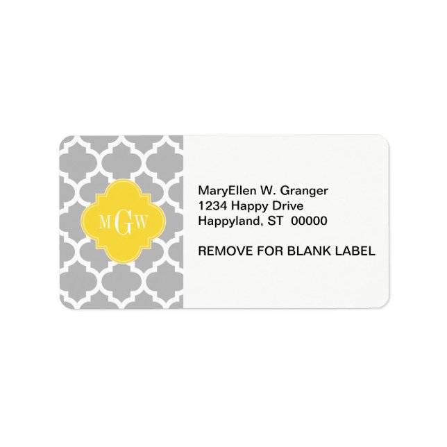 Grått Wht Moroccan #5 Ananas 3 Initialt monogram Adressetikett (Framsidan)