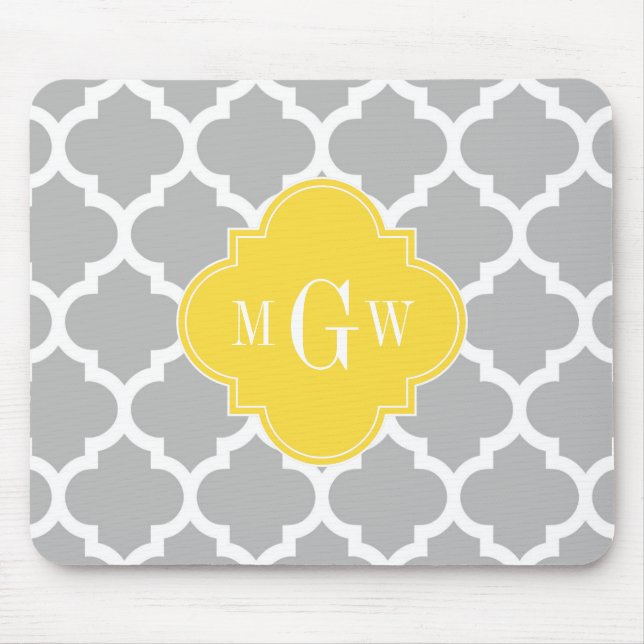 Grått Wht Moroccan #5 Ananas 3 Initialt monogram Musmatta (Framsidan)