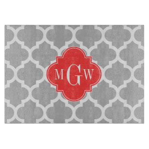 Grått Wht Moroccan #5 Coral Red 3 Initial Monogram