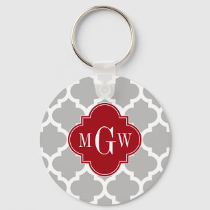 Grått Wht Moroccan #5 Cranberry 3 Initial Monogram Nyckelring