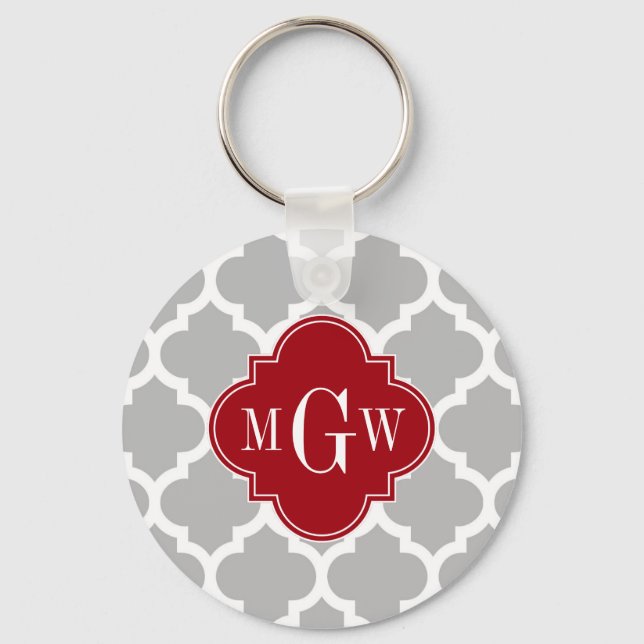 Grått Wht Moroccan #5 Cranberry 3 Initial Monogram Nyckelring (Framsida)