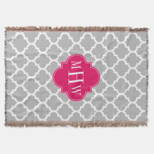Grått Wht Moroccan #5 Raspberry 3 Initial Monogram Filt