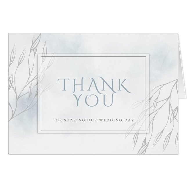 Grått Willow Gren och Dusty Blue Watercolor Hälsningskort (Framsidan Horizontal)