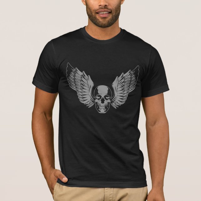 Grått Winged Skull T-Shirt (Framsida)