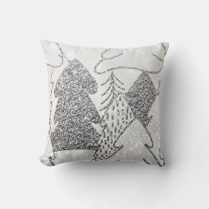 Grått Winter1 julgran Finare Glitter Silver Kudde