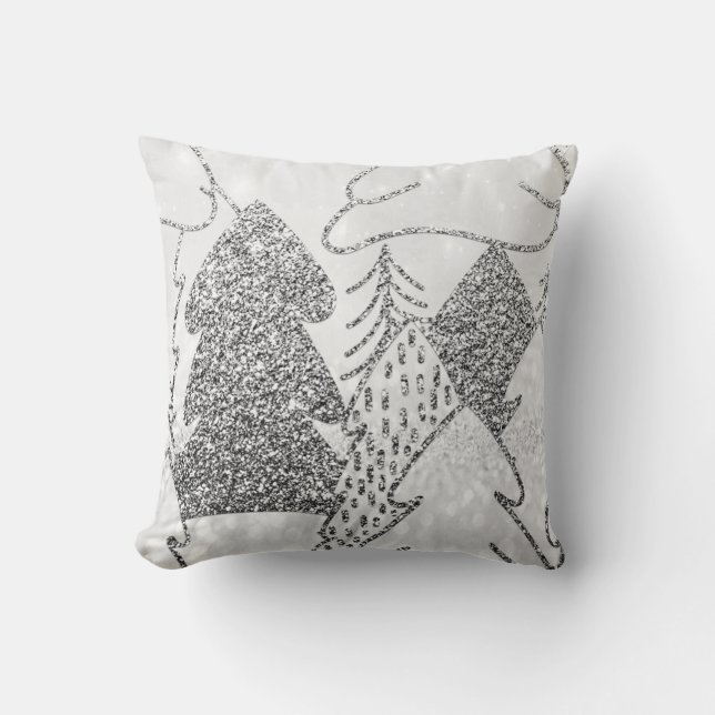 Grått Winter1 julgran Finare Glitter Silver Kudde (Framsida)