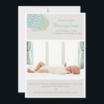 Grått Winter Flowers Photo Birth Notice Meddelande<br><div class="desc">En elegant och ett enkelt födelsemeddelande med uppgifter om grått,  blått och grönt blommigt. Mycket ren och minimalistisk med en rektangulär fotomall där du kan infoga foto från baby.</div>