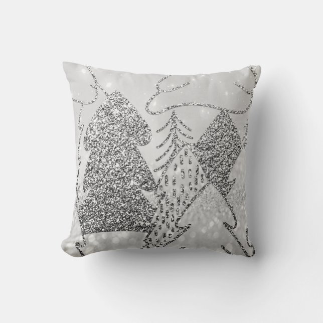 Grått Winter julgran Finare Glitter Silver Kudde (Framsida)