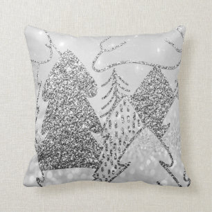Grått Winter julgran Finare Glitter Silver Kudde