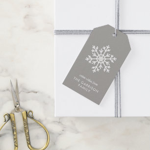 Grått Winter Snowflake Helgdag Presentetikett