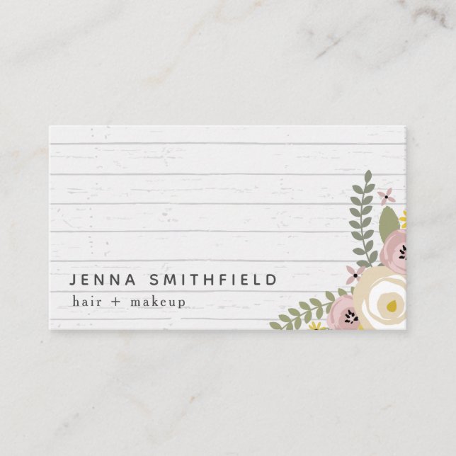 Grått Wood Blommigt Mode Beauty Visitkort (Framsida)