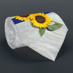 Grått wood Cobalt Blue Solros Rustic Bröllop Slips<br><div class="desc">Rustic Bröllop Grått wood Cobalt Golden Solros</div>